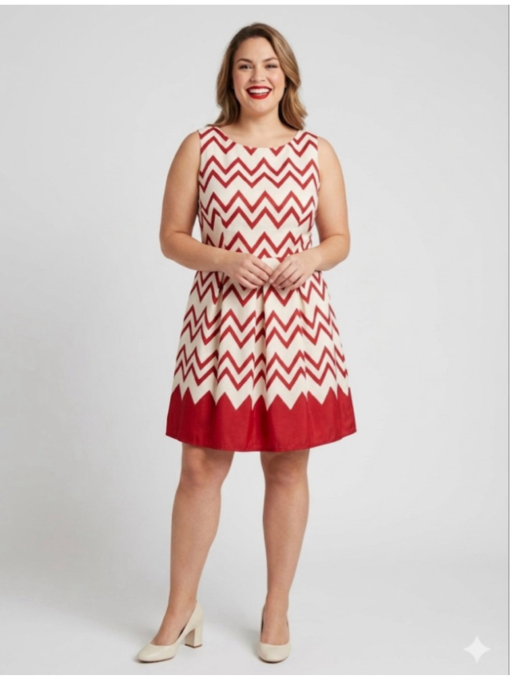 Pink Owl Red White Chevron Sleeveless Dress M